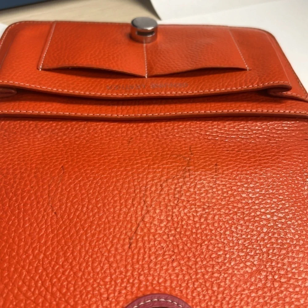 Orange Italian Pebbled Leather Pull Through Closure Clutch Wallet 7.5 x 4.5